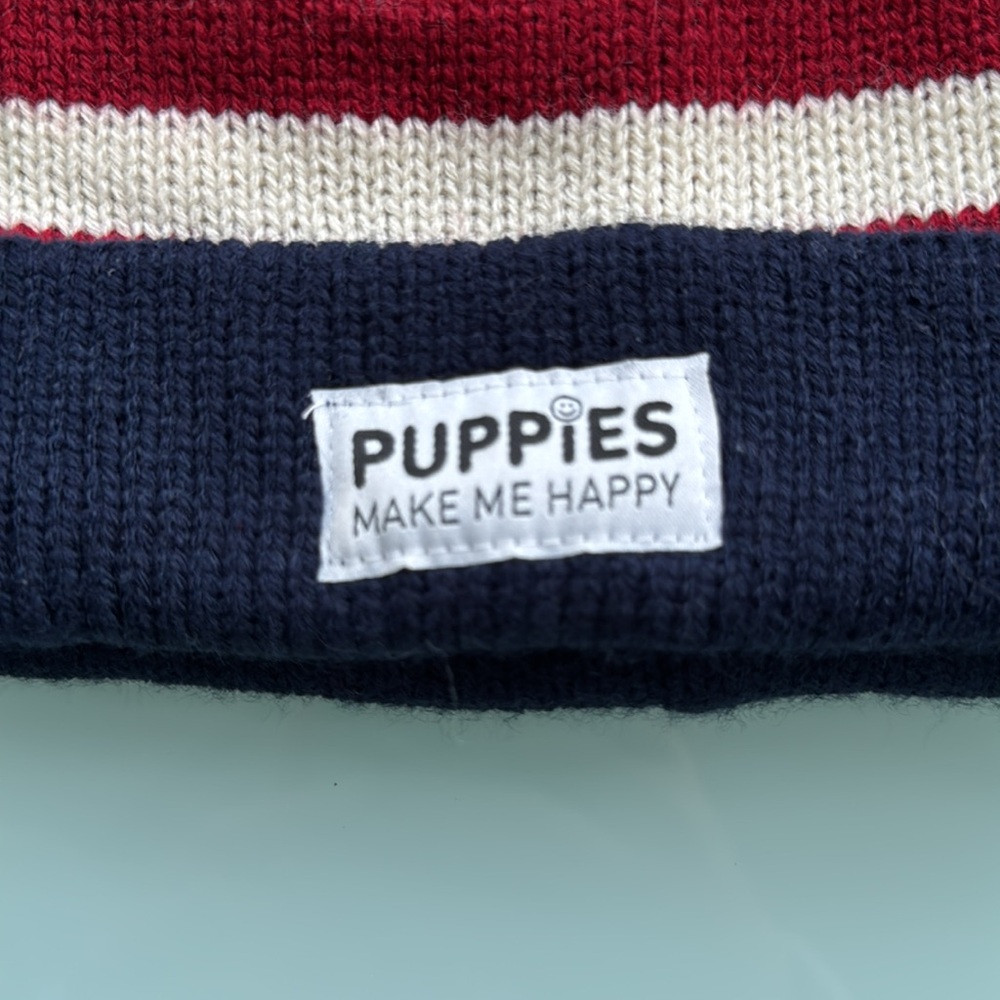 Puppies Make Me Happy Knit Red White and Blue Hat - Picture 3 of 6